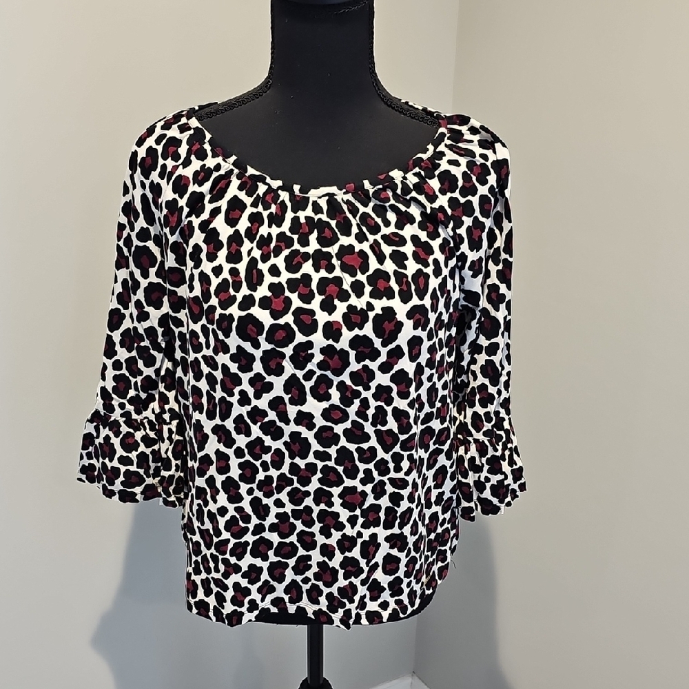 Michael Kors Black and White Ruffled Bell Sleeve Blouse